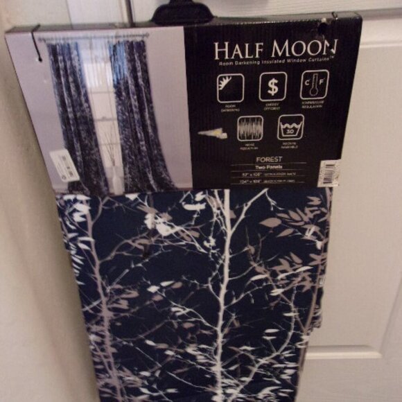 Half moon Darkening curtains- Forest 2 panels 52" x 108" New - Picture 1 of 4